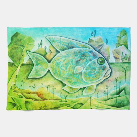 Geschirrtuch mit fantastischem Fisch キッチンタオル (横)