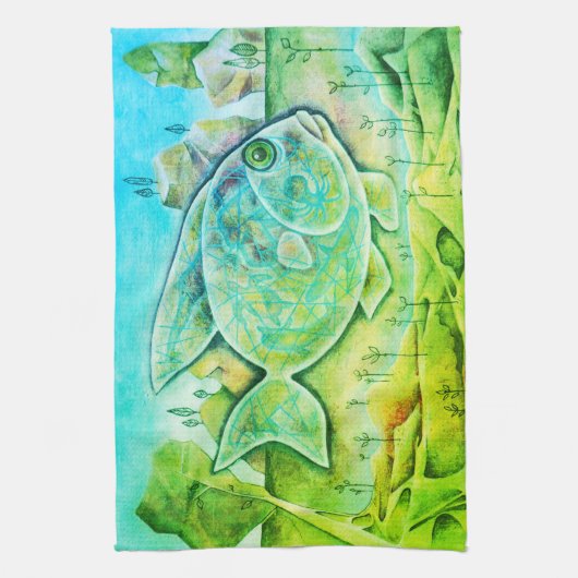 Geschirrtuch mit fantastischem Fisch キッチンタオル (縦)