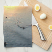 Geschurtuch Sonenuntergeng am See mit Enten キッチンタオル (四つ折り)