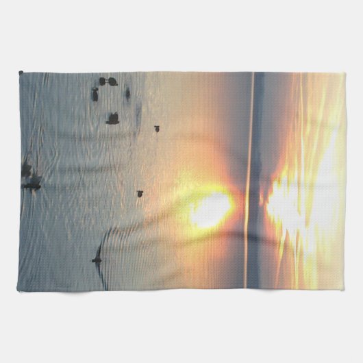 Geschurtuch Sonenuntergeng am See mit Enten キッチンタオル (横)