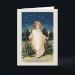 「Gesegnete Weihnachten」Vintageクリスマスカード シーズンカード<br><div class="desc">設計者はスーザン・エップス・オリバー。ヴィンテージドイツのクリスマス・イメージは、雪の多い景色の中に、明るく照らされたクリス運マスの木々を持つ2本のろうそくに天使が姿を現してのまわりにいます。</div>