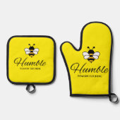 GET A GRIP ! BEE HUMBLE 黄色い忙しい蜂 鍋つかみ&鍋敷きセット (正面)