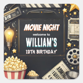 Get boy Camping Popcorn Movie Night 13th birthday スクエアシール