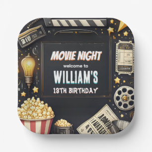 Get boy Camping Popcorn Movie Night 13th birthday ペーパープレート