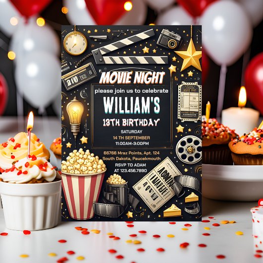 Get boy Camping Popcorn Movie Night 13th birthday 招待状