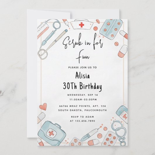 Get Doctorハート登録ナースRn 30th Birthday 招待状 (正面)