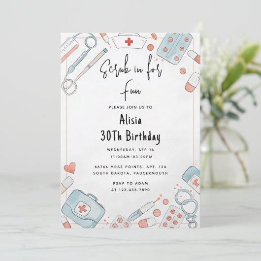 Get Doctorハート登録ナースRn 30th Birthday 招待状 (スタンド正面)