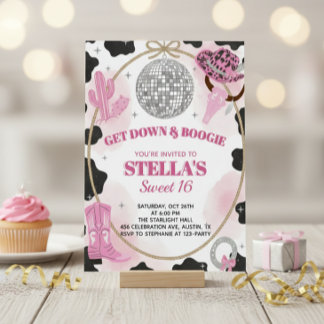 Get Down & Boogie Disco Cowgirl Sweet 16 Birthday 招待状