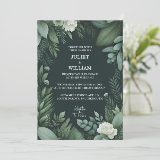 Get Forest自然ガーデンプラントダークグリーン結婚ズ 招待状 (スタンド正面)