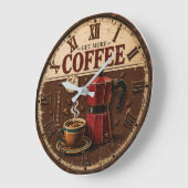 Get More Coffee Rustic Farmhouse Bar Decor ラージ壁時計 (傾斜)