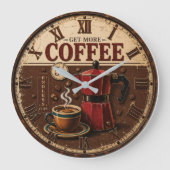 Get More Coffee Rustic Farmhouse Bar Decor ラージ壁時計 (正面)