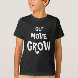 GET MOVE GROW ホワイト タイポグラフィー Tシャツ