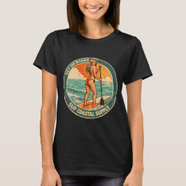 Get On Board SUP ピンナップ パドルボード レトロ サーフショップ Tシャツ