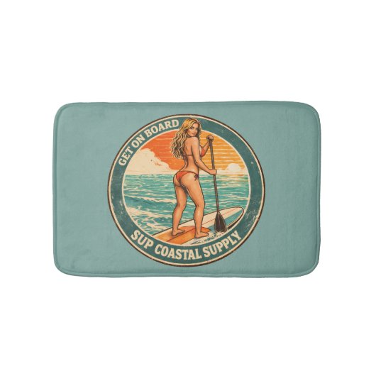 Get On Board SUP Pinup Paddleboard Retro Surf Shop バスマット (正面)