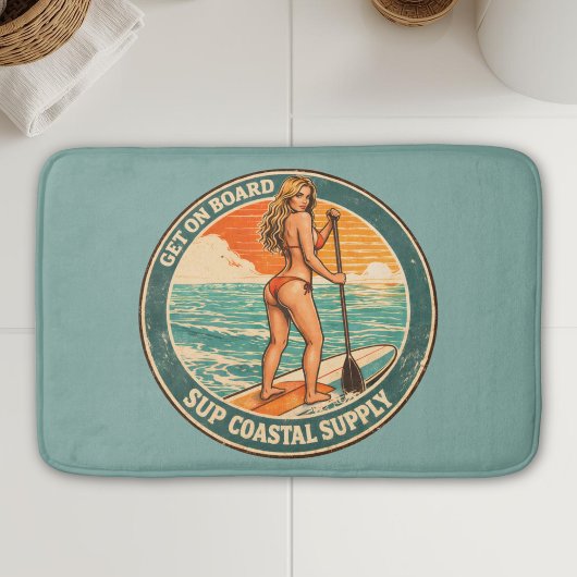 Get On Board SUP Pinup Paddleboard Retro Surf Shop バスマット