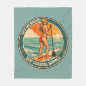 Get On Board SUP Pinup Paddleboard Retro Surf Shop フリースブランケット (正面)