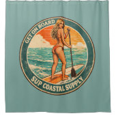 Get On Board SUP Pinup Sunset Paddle Retro Coastal シャワーカーテン (正面)