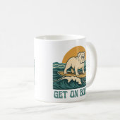 Get On Board Surfer Dog Retro Art -Bulldog Surfing コーヒーマグカップ (正面右)