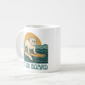 Get On Board Surfer Dog Retro Art -Bulldog Surfing コーヒーマグカップ (正面左)