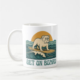Get On Board Surfer Dog Retro Art -Bulldog Surfing コーヒーマグカップ