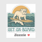 Get On Board Surfer Dog Retro Art -Bulldog Surfing シール (シート)