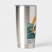 Get On Board Surfer Dog Retro Art -Bulldog Surfing 保温保冷タンブラー (右面)