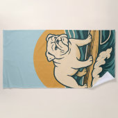Get On Board Surfer Dog Retro Bulldog Surf Graphic ビーチタオル (正面)