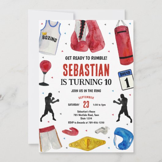 Get Ready To Rumble Boxing Birthday Invitation 招待状 (正面)