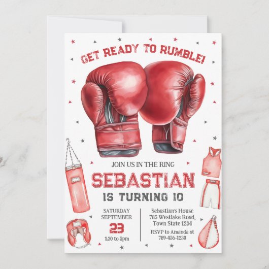 Get Ready To Rumble Boxing Birthday Invitation 招待状 (正面)