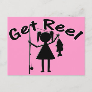 Get Reel -小さな女の子魚釣り ポストカード