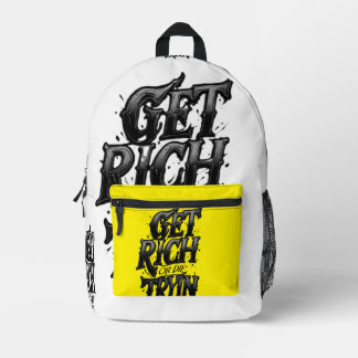 Get Rich or Die Tryin — クロームタイポグラフィーモチベーション プリントバックパック