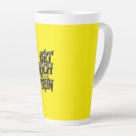 Get Rich or Die Tryin — Chrome Typography Motivati カフェラテマグ (右アングル)