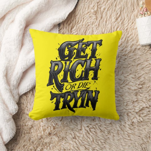 Get Rich or Die Tryin — Chrome Typography Motivati クッション (ブランケット)