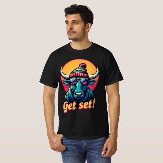 Get Set Bull – ブルやる気を起こさせるTシャツ Tシャツ (正面フル)