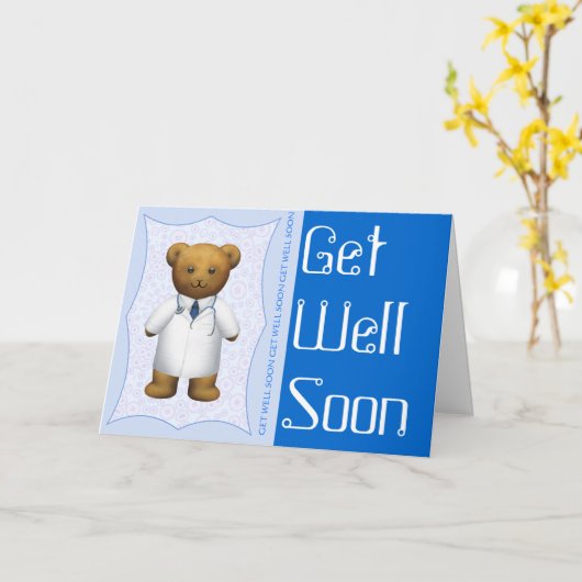 Get Soon Well Soon - Doctor Teddy Bear カード (黄色い花)