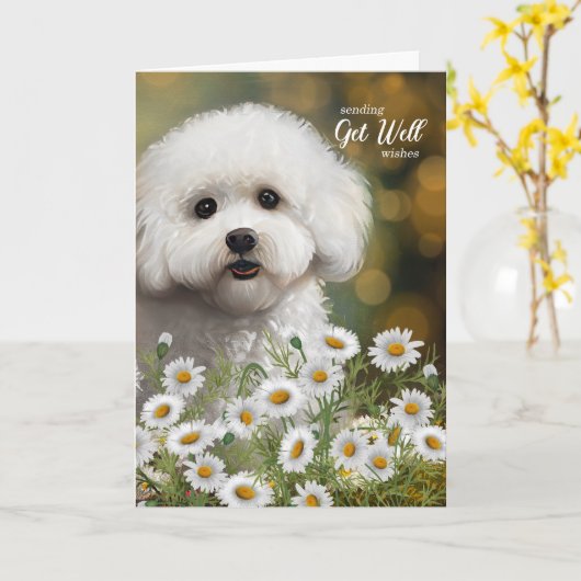Get Well Bichon Frise Dog Daisies カード (黄色い花)
