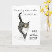 Get Well Card - Gray Tabby Cat カード (黄色い花)