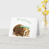 Get Well Card - Ill Dog With Hot Water Bottle カード (黄色い花)