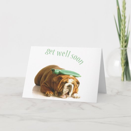 Get Well Card - Ill Dog With Hot Water Bottle カード (正面)