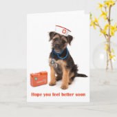Get well card of Dog with nurse outfit カード (黄色い花)