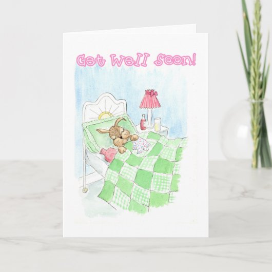Get Well Card - Sick Bunny Rabbit カード (正面)