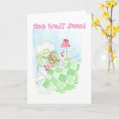 Get Well Card - Sick Bunny Rabbit カード (黄色い花)