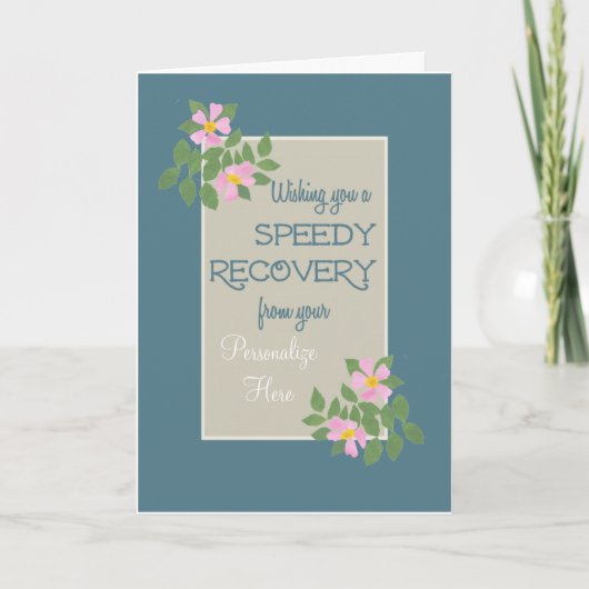 Get Well Card to Personalize, Pink Dogroses, Blue カード (正面)