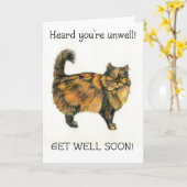 Get Well Card - Tortoiseshell Cat カード (黄色い花)