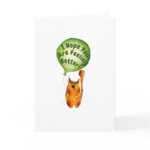 Get Well Card with Cat and Balloon