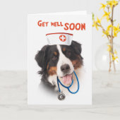 Get well card with dog with a nurse outfit カード (黄色い花)