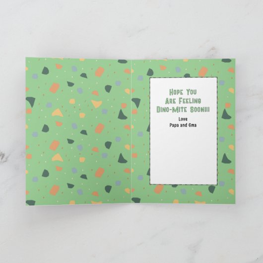 Get Well Cute Dinosaur Cartoon Funny Saying Child カード (内部)