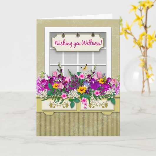 Get Well, Flowers in Window Box カード (黄色い花)