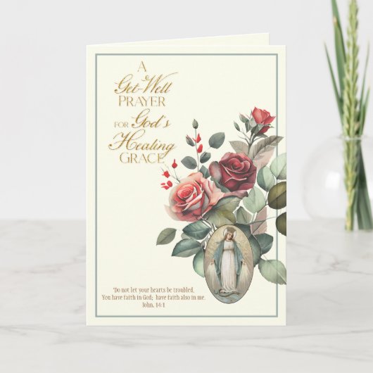 Get Well Healing祈りの言葉バラヴァージンメアリー カード (正面)
