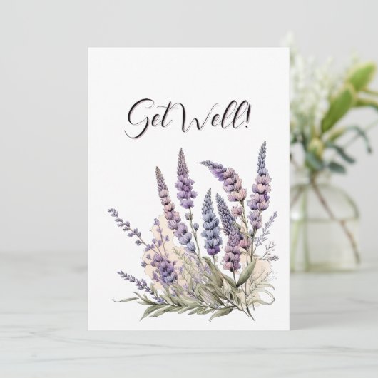 Get Well Lavender Flowers Watercolor Art 招待状 (スタンド正面)
